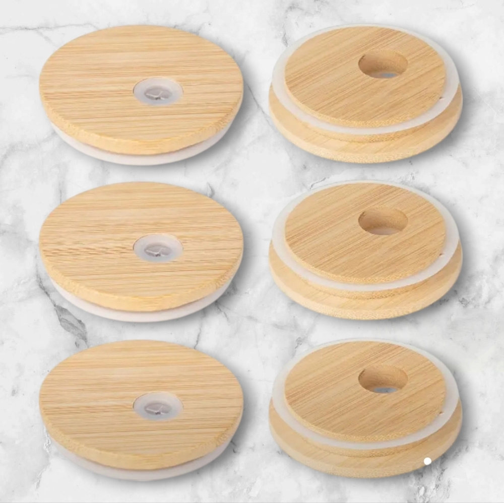 5 Bamboo Mason Jar Coffee Cup Lids